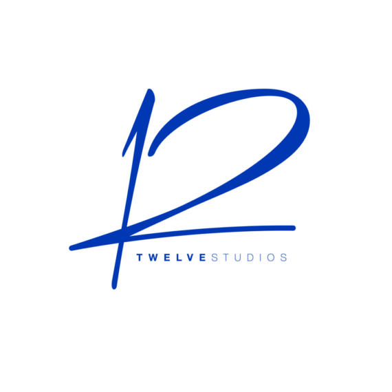 A blue and white logo for twelve studios